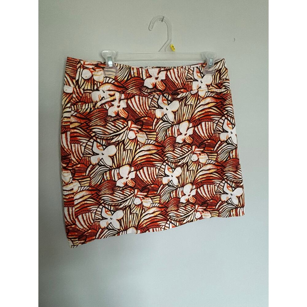 Tribal Bold Floral Mini Skirt in White, Orange and Brown